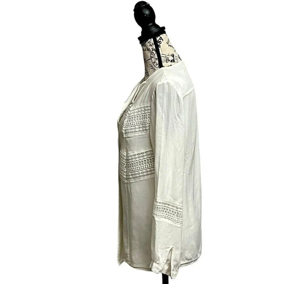 Chicos Lace-Trim Pullover Button Up Tunic Crochet Semi Sheer 0 4/6 Preppy Beach - Picture 4 of 10